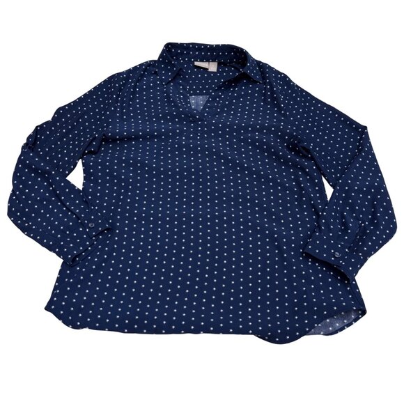 Chico's Tops - Chico's Women's Navy Blue Collared LS Blouse Top Star Print, Size 1 (US M)